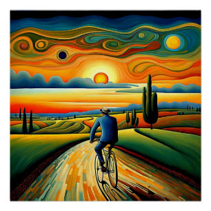 Bicycle ride at sunset 3 poster