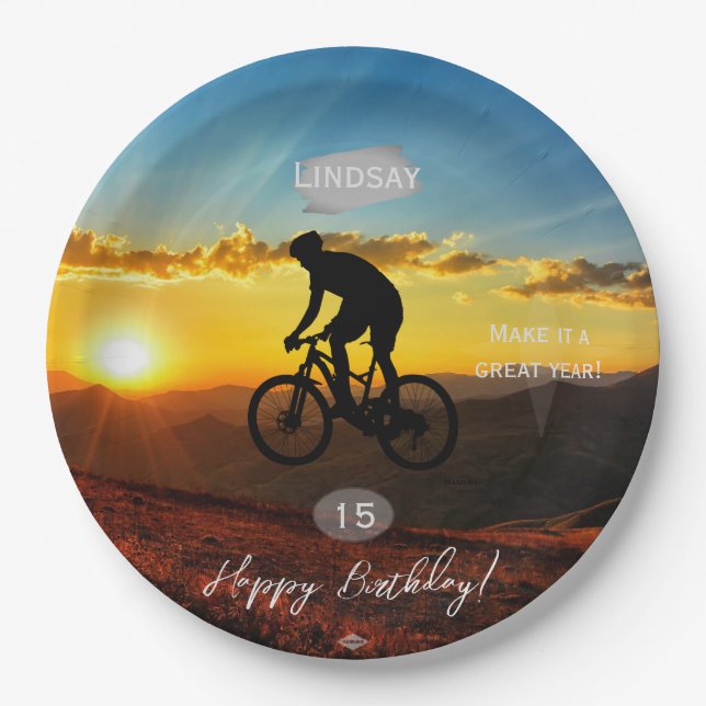 Bicycle Rider Birthday Party Plate HAMbyWG (Front)