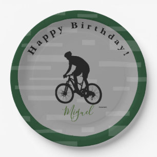 Bicycle Rider Happy Birthday Paper Plate. Paper Plate