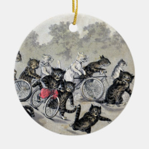 Bicycle Riding Cats Ceramic Tree Decoration