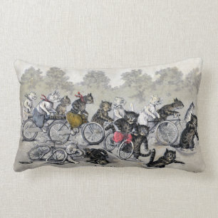 Bicycle Riding Cats Lumbar Cushion
