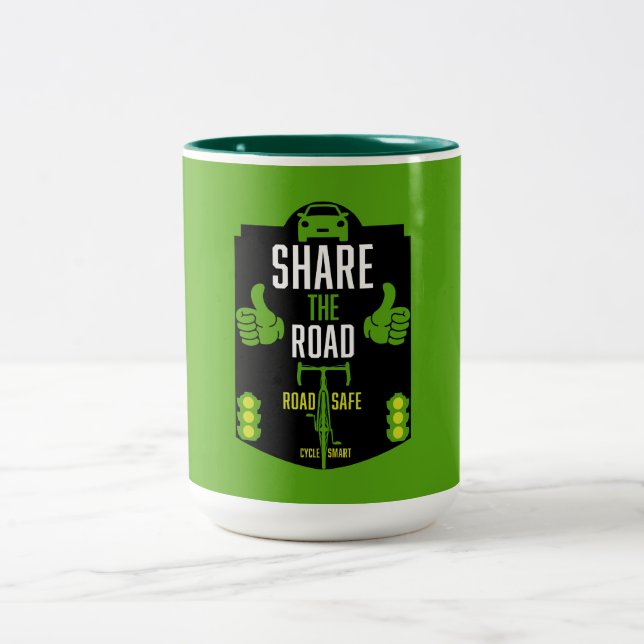 Bicycle Road Safety Two-Tone Coffee Mug (Center)