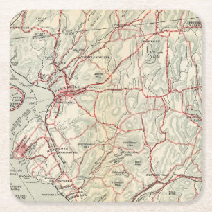 Bicycle Roads in New York and Conneticut 2 Square Paper Coaster