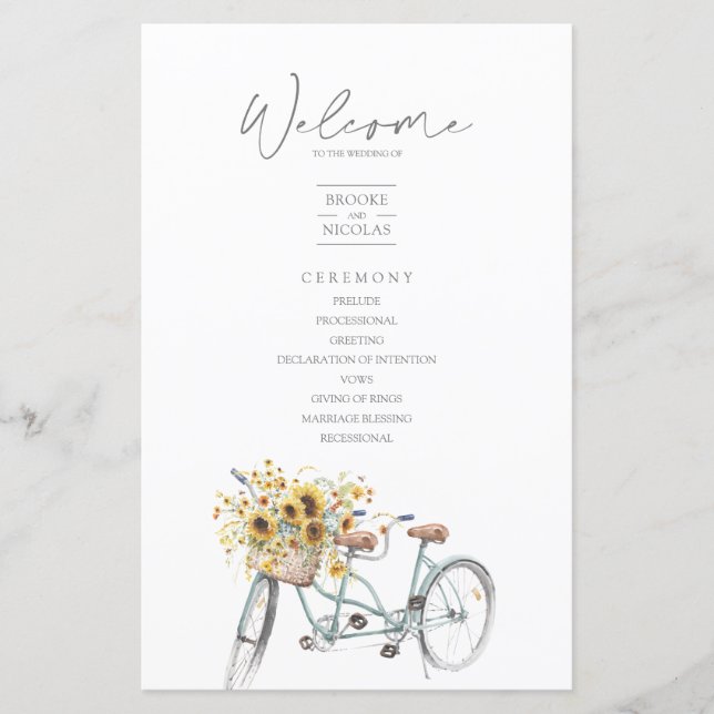 Bicycle Rustic Sunflower Watercolor Wedding Photo (Front)