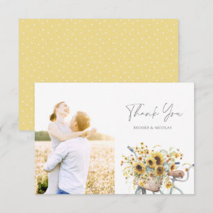 Bicycle Rustic Sunflower Watercolor Wedding Photo Thank You Card