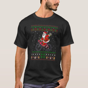 Bicycle Santa Riding Bicycle Cycling Ugly Christma T-Shirt