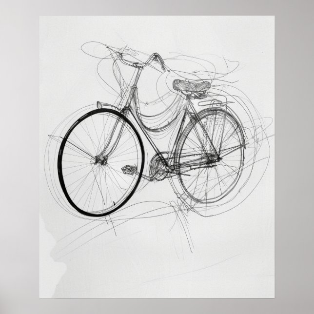 Bicycle sketch modern minimalist line art poster (Front)