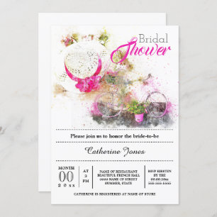 Bicycle summer french floral hat bridal shower invitation