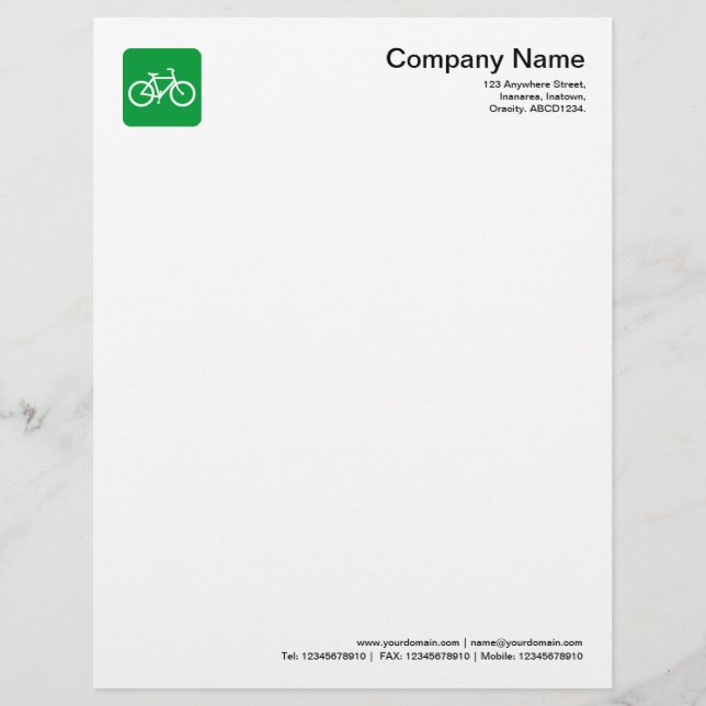 Bicycle Symbol - Grass Green Letterhead Template (Front)