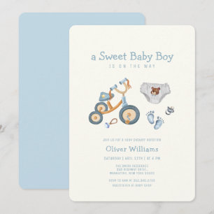 Bicycle Teddy Bear Toys Nursery Baby Shower  Invitation