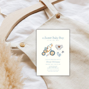 Bicycle Teddy Bear Toys Nursery Baby Shower Invitation