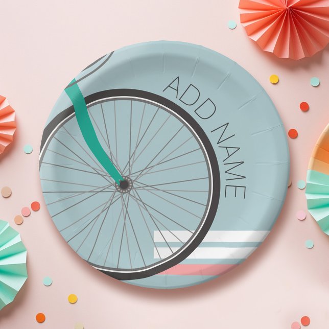 Bicycle Theme Party with Custom Text Paper Plate (Party Plate with a Bike Theme)