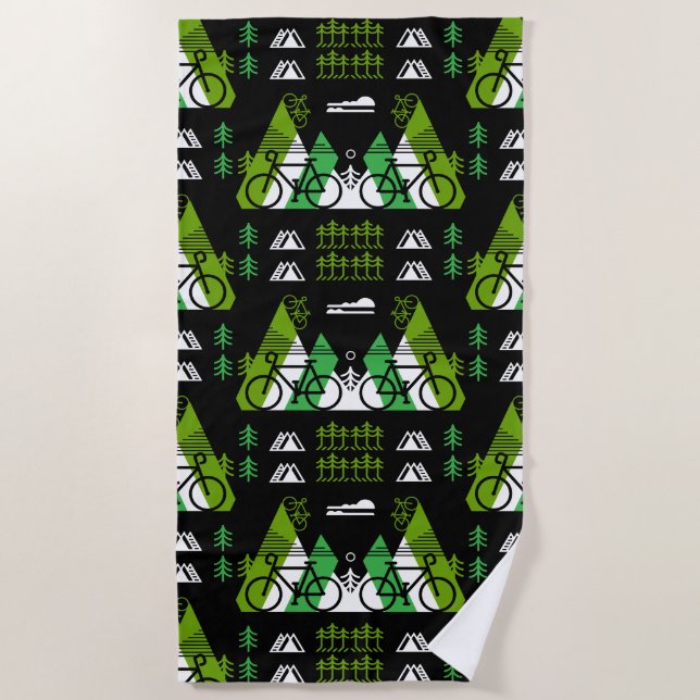 Bicycle-Themed Present Print Beach Towel (Front)