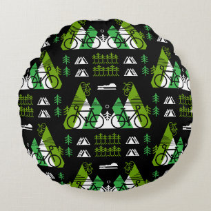 Bicycle-Themed Present Print Round Cushion