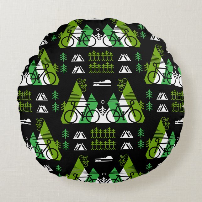 Bicycle-Themed Present Print Round Cushion (Front)