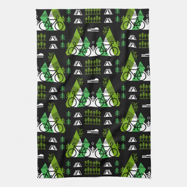 Bicycle-Themed Present Print Tea Towel (Vertical)