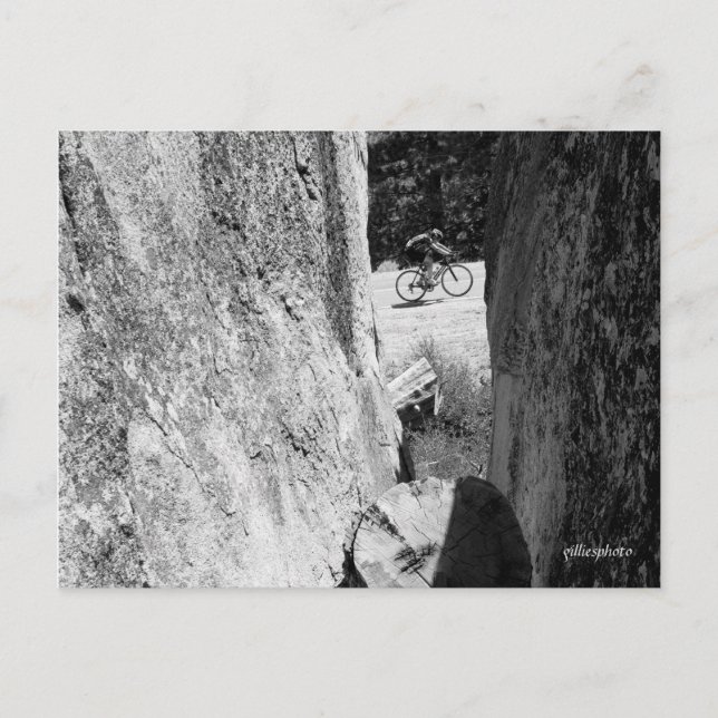 Bicycle Through the Granite B&W Postcard (Front)