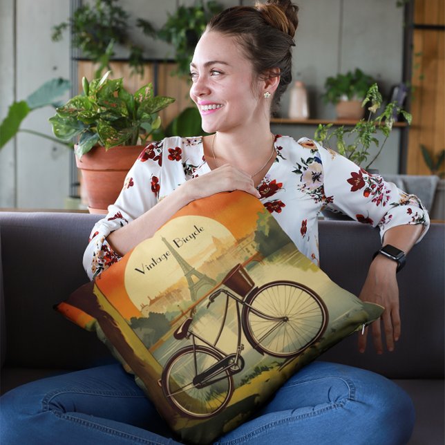 Bicycle Travel Poster, Paris customisable Cushion (Creator Uploaded)