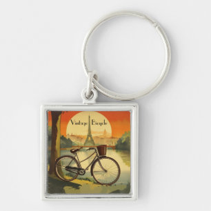 Bicycle Travel Poster, Paris customisable Key Ring