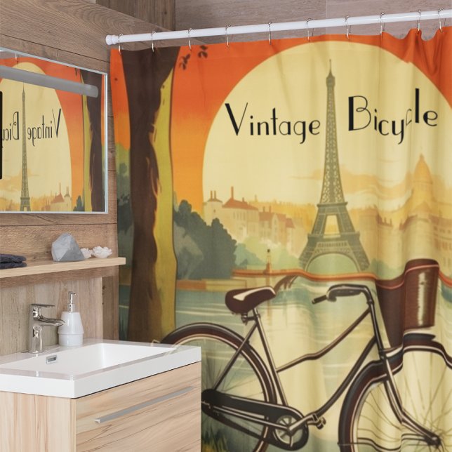 Bicycle Travel Poster, Paris customisable Shower Curtain (Creator Uploaded)