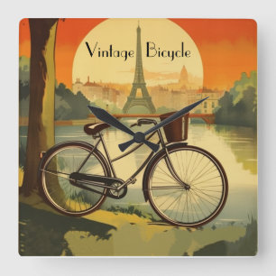 Bicycle Travel Poster, Paris customisable Square Wall Clock