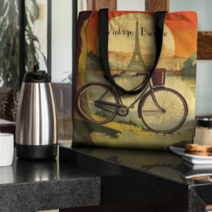 Bicycle Travel Poster, Paris customisable Tote Bag
