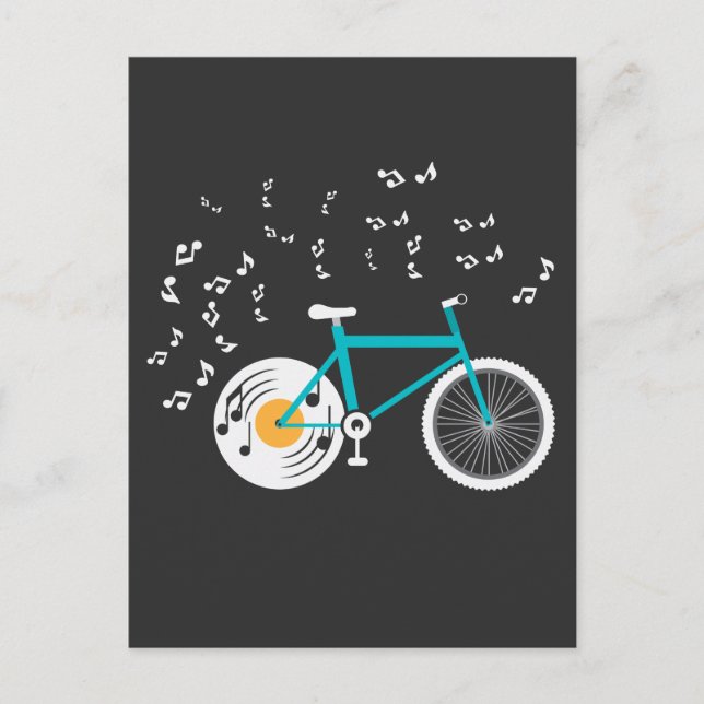 Bicycle Vinyl Record Player Bike Music Notes Postcard (Front)