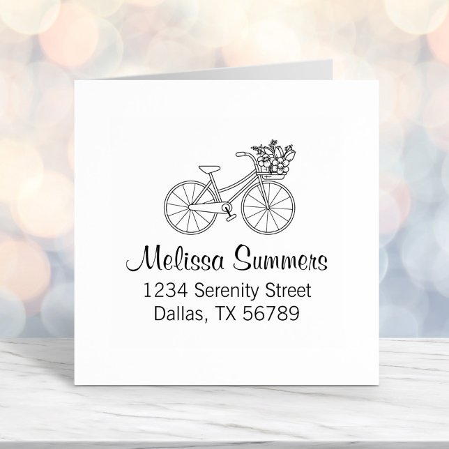 Bicycle with a Flower Basket Address Self-inking Stamp (Creator Uploaded)