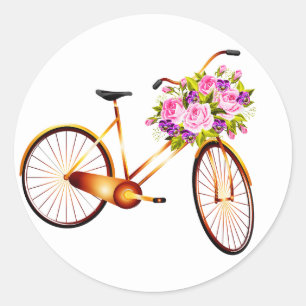 Bicycle With Basket Of Flowers Classic Round Sticker