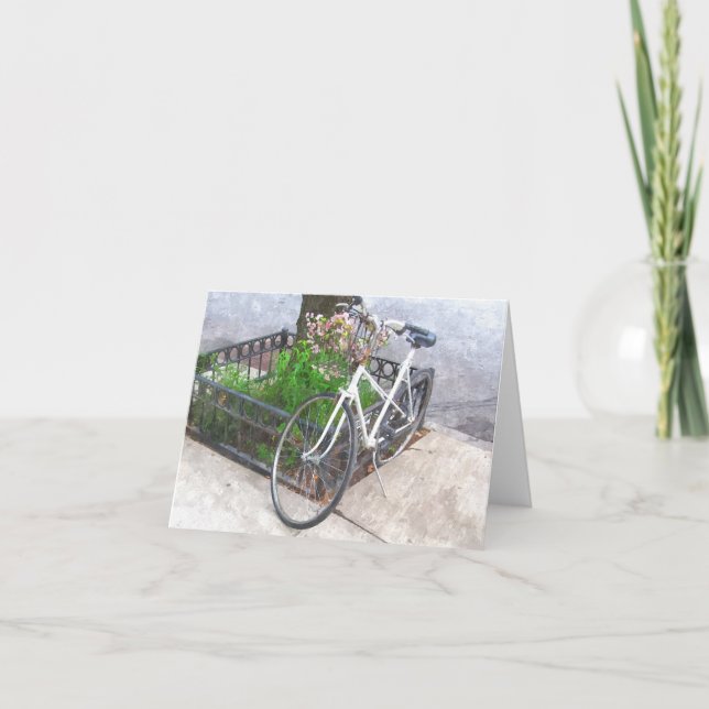 BICYCLE WITH BASKET OF FLOWERS NOTECARD (Front)