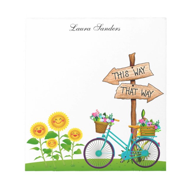 Bicycle With Basket Of Flowers Notepad (Front)