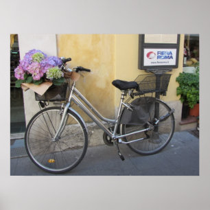 Bicycle with Basket of Hydrangeas Poster