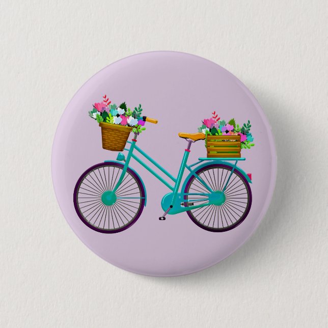 Bicycle With Flowers in Basket Bike 6 Cm Round Badge (Front)