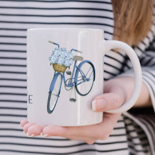 Bicycle with Hydrangea Basket Flower Lover Ceramic Coffee Mug