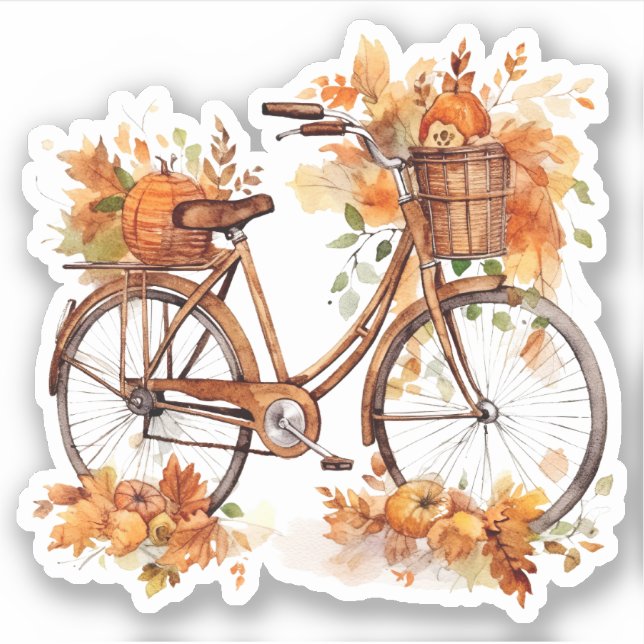 Bicycle with Pumpkins and Colourful Leaves Sticker (Front)