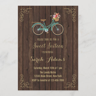 Bicycle Wood Sweet Sixteen Invitation
