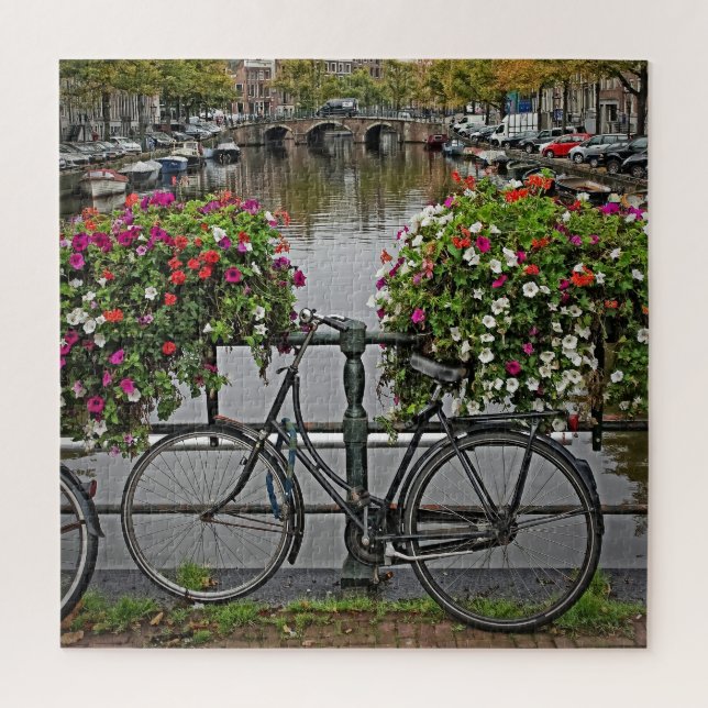 Bicycles and Canals in Amsterdam - 20x20 676 pc Jigsaw Puzzle (Vertical)