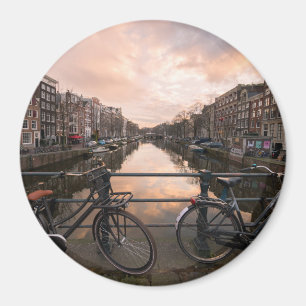 Bicycles at sunset in Amsterdam Magnet