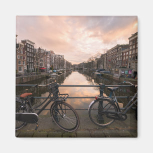 Bicycles at sunset in Amsterdam Magnet