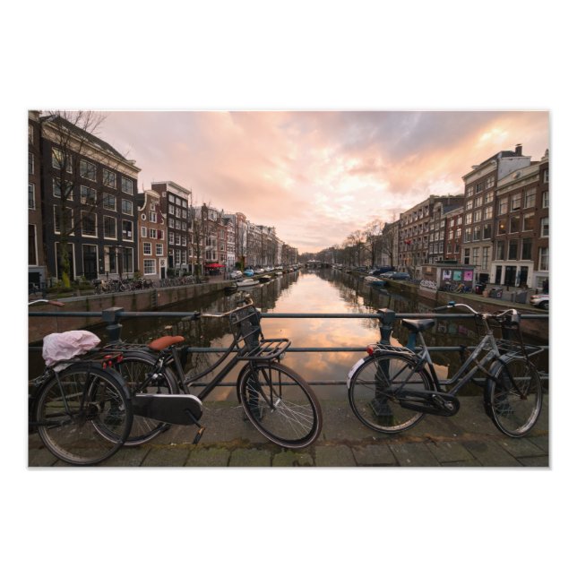 Bicycles at sunset in Amsterdam Photo Print (Front)