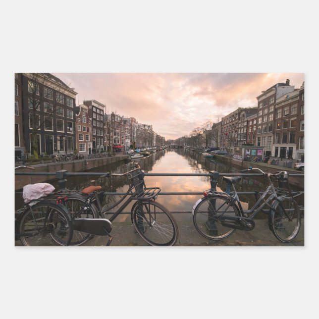 Bicycles at sunset in Amsterdam Rectangular Sticker (Front)