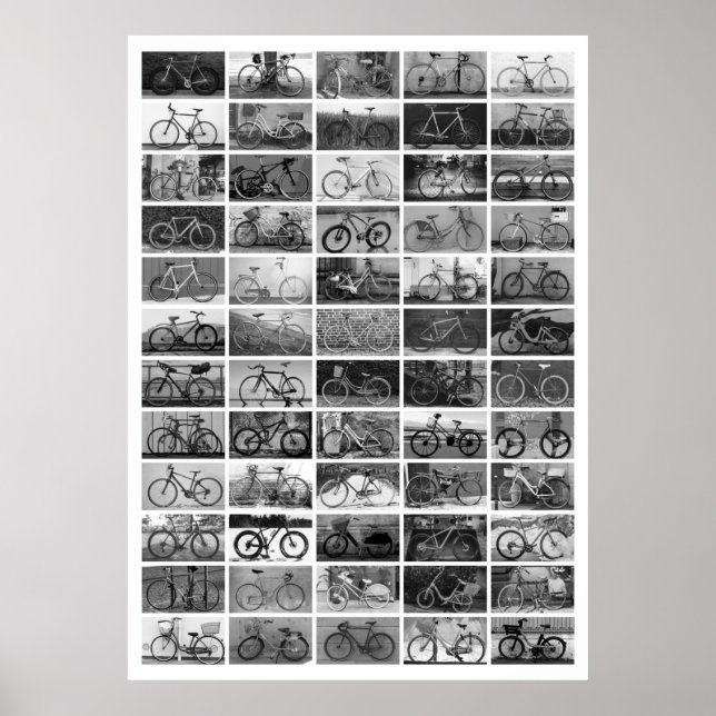 BICYCLES Collage - Black & White Poster (Front)