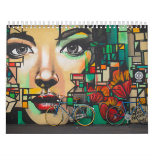Bicycles on Graffiti wall Calendar