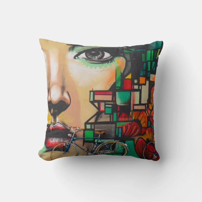 Bicycles on Graffiti wall Cushion (Front)