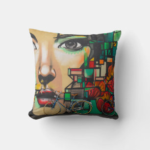 Bicycles on Graffiti wall Cushion