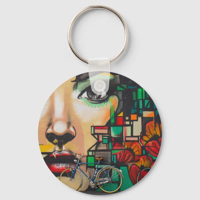 Bicycles on Graffiti wall Key Ring (Front)