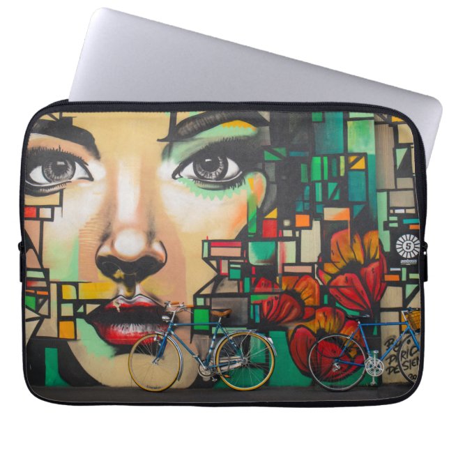Bicycles on Graffiti wall Laptop Sleeve (Front)