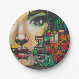 Bicycles on Graffiti wall Paper Plate
