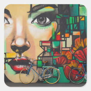 Bicycles on Graffiti wall Square Sticker