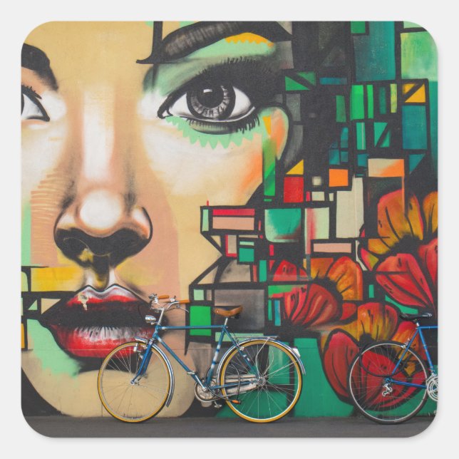 Bicycles on Graffiti wall Square Sticker (Front)
